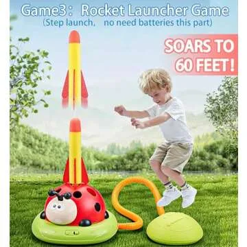 Powza 3 in 1 Musical Jump, Toss Ring Game Toy and Stomping Launch Rocket Launcher for Kids Outdoor Toys with Remote Control, Indoor Outside Toys for Kids Ages 4-8 Toys for Ages 5-7 8-13 Kids Gifts