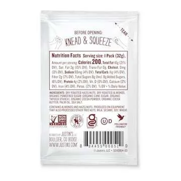 Justin's Chocolate Hazelnut & Almond Butter Squeeze Pack, Organic Cocoa, Gluten-free, Responsibly Sourced, Packaging May Vary, 1.15 Ounce (Pack of 10)