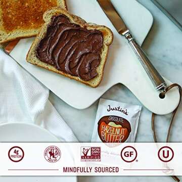Justin's Chocolate Hazelnut & Almond Butter Squeeze Pack, Organic Cocoa, Gluten-free, Responsibly Sourced, Packaging May Vary, 1.15 Ounce (Pack of 10)