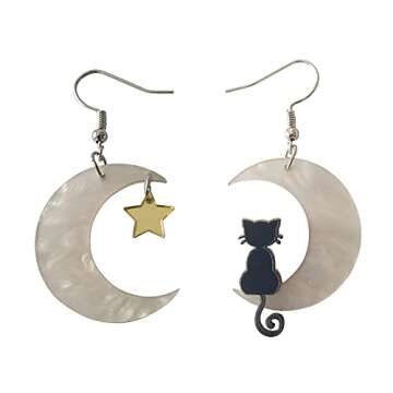 ROSTIVO Cute Moon Star Cat Halloween Earrings for Women
