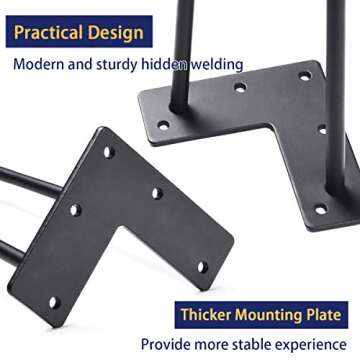 SMARTSTANDARD 16" Hairpin Furniture Legs, Metal Home DIY Projects for Nightstand, Coffee Table, Desk, etc with Rubber Floor Protectors Black 4PCS