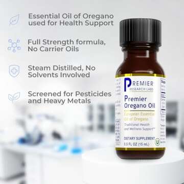 Premier Research Labs Premier Oregano Oil - Oil of Oregano Drops with Carvacrol, Edible Oregano Essential Oil Supplement for Immune & Gut Health - 0.5 Fl Oz