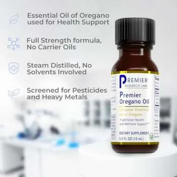 Premier Research Labs Premier Oregano Oil - Oil of Oregano Drops with Carvacrol, Edible Oregano Essential Oil Supplement for Immune & Gut Health - 0.5 Fl Oz