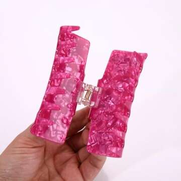 BVGA Valentines Hair Claw Clip for Women Large Square Hot Pink Embellished Crystal Candy Heart Acetate Claw Hair Clips Valentines Day Hair Accessories Gfits for Her