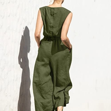 bothandy Women Summer Casual Sleeveless Loose Wide Legs Pants Elastic Waist Jumpsuits with Pocket (Army Green A, Large)