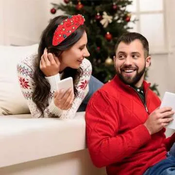 Christmas Headband for Women Holiday Christmas Accessories Beaded Xmas Bow Tree Snowflake HOHOHO Knotted Headband Red Green Crystal Pearl Top Knot Headband Festive Holiday Gifts (Xmas Bow 1)