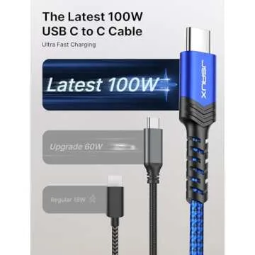 JSAUX 3-Pack USB C to USB C Cable 100W [10ft/6.6ft/3.3ft] Compatible with iPhone 16e 16 15 Pro Max Plus, Samsung Galaxy S25 S24, CarPlay, iPad Pro, Type C to Type C Charger Cable Fast Charging -Blue