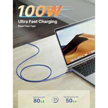 JSAUX 3-Pack USB C to USB C Cable 100W [10ft/6.6ft/3.3ft] Compatible with iPhone 16e 16 15 Pro Max Plus, Samsung Galaxy S25 S24, CarPlay, iPad Pro, Type C to Type C Charger Cable Fast Charging -Blue