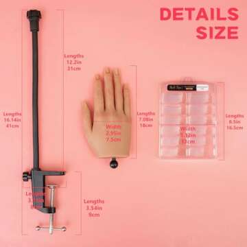 Veikmv Nail Silicone Practice Hand For Acrylic Nails Training Fake Hand Nail Art Practice Tools Hand Tattooed Nail Jewelry Showcase Supplies Manicure Beginners suits