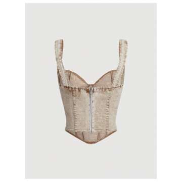 MakeMeChic Women's Denim Top Y2K Sleeveless V Neck Asymmetrical Jean Vest Tops Bustier Crop Tank Top...