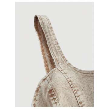 MakeMeChic Women's Denim Top Y2K Sleeveless V Neck Asymmetrical Jean Vest Tops Bustier Crop Tank Tops Khaki Large