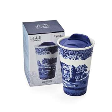Spode Blue Italian Travel Mug | Made of Porcelain | Travel Tumbler for Coffee and Tea | Hot Water Cu...