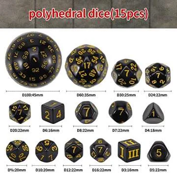 CiaraQ DND Polyhedral Dice Set (15pcs) D4-D100 Game Dice with Dice Bag for Dungeons and Dragons Role...