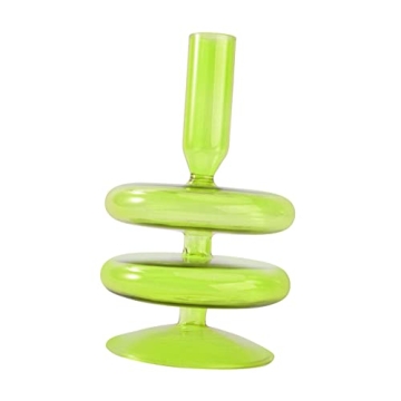 PRETYZOOM Retro Decor Glass Taper Candle Holder Candlestick Holder Pillar Candle Stand Table Centerpiece for Easter Wedding Birthday Party Favors Home Decor Green Glass Vase