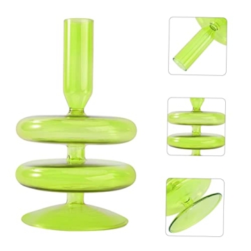 PRETYZOOM Retro Decor Glass Taper Candle Holder Candlestick Holder Pillar Candle Stand Table Centerpiece for Easter Wedding Birthday Party Favors Home Decor Green Glass Vase