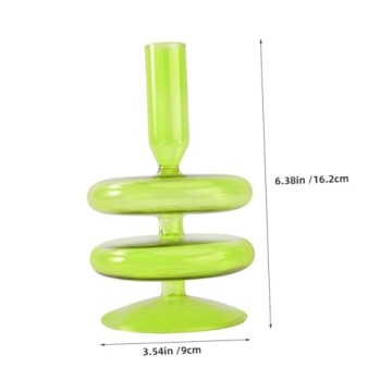 PRETYZOOM Retro Decor Glass Taper Candle Holder Candlestick Holder Pillar Candle Stand Table Centerpiece for Easter Wedding Birthday Party Favors Home Decor Green Glass Vase