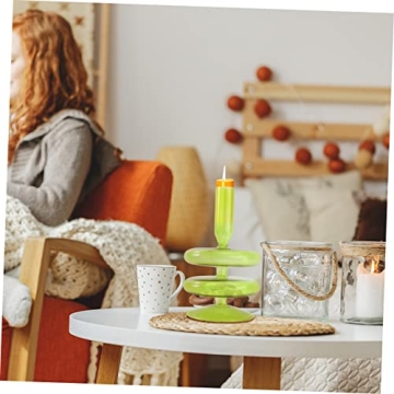 PRETYZOOM Retro Decor Glass Taper Candle Holder Candlestick Holder Pillar Candle Stand Table Centerpiece for Easter Wedding Birthday Party Favors Home Decor Green Glass Vase