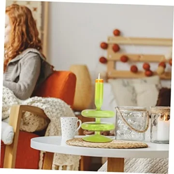 PRETYZOOM Retro Decor Glass Taper Candle Holder Candlestick Holder Pillar Candle Stand Table Centerpiece for Easter Wedding Birthday Party Favors Home Decor Green Glass Vase