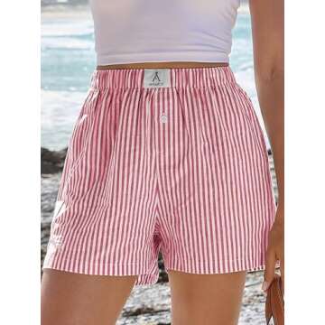 ANRABESS Boxer Shorts for Women Pajama Gingham Shorts 2025 Summer Casual Lounge Sleep Plaid Shorts Y...