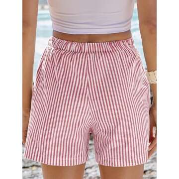 ANRABESS Boxer Shorts for Women Pajama Gingham Shorts 2025 Summer Casual Lounge Sleep Plaid Shorts Y2K Beach Bottoms Red White Stripe Large