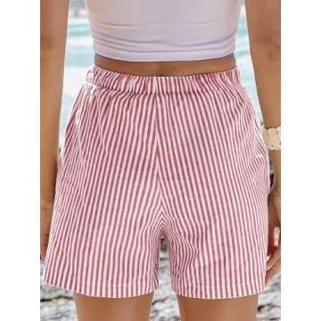ANRABESS Boxer Shorts for Women Pajama Gingham Shorts 2025 Summer Casual Lounge Sleep Plaid Shorts Y2K Beach Bottoms Red White Stripe Large