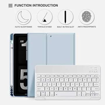 aoub Case for iPad 6th/5th Generation 9.7 inch, iPad Air 2, iPad Air, Stand Folio Detachable Wireless Bluetooth Keyboard Cover Soft TPU Back Case with Pencil Holder for iPad 9.7”, Sky Blue