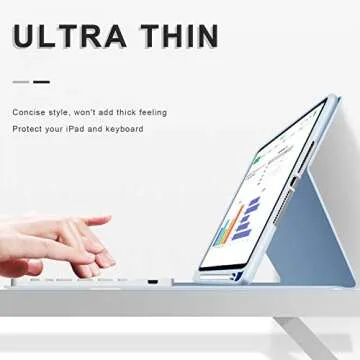 aoub Case for iPad 6th/5th Generation 9.7 inch, iPad Air 2, iPad Air, Stand Folio Detachable Wireless Bluetooth Keyboard Cover Soft TPU Back Case with Pencil Holder for iPad 9.7”, Sky Blue