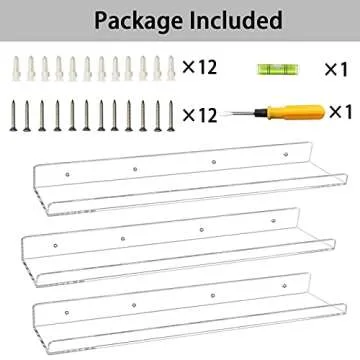 Weiai Clear Acrylic Floating Shelves 24 inches, Wall Bookshelf for Kids, Transparent Book Shelf Ledge for Wall, Set of 3