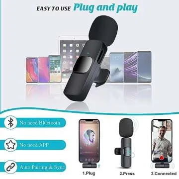Aolemoa Wireless Microphone for iPhone iPad, Wireless Lavalier Microphone, Mini Mic Clip-on Microphones for Video Recording, Live Stream, Interview, Tiktok, Vlog, Podcast, YouTube, 2 Pack