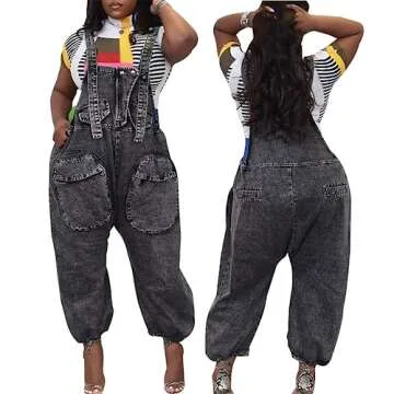 LETSVDO Women's Boho Jumpsuit Adjustable Loose Fit Jean Bib Utility Overalls Vintage Cargo Wide Leg One Piece Rompers Pantsuits
