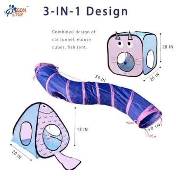 GONPETGP Cat Tunnel for Indoor Cats with Cube Tent Toys Combo, Crinkle Paper Collapsible Interactive Pet Cat Tubes with Play Ball and Bell for Puppy, Kitty, Kitten, Rabbit (3 in 1 Set