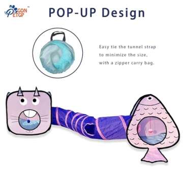 GONPETGP Cat Tunnel for Indoor Cats with Cube Tent Toys Combo, Crinkle Paper Collapsible Interactive Pet Cat Tubes with Play Ball and Bell for Puppy, Kitty, Kitten, Rabbit (3 in 1 Set