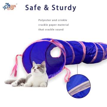 GONPETGP Cat Tunnel for Indoor Cats with Cube Tent Toys Combo, Crinkle Paper Collapsible Interactive Pet Cat Tubes with Play Ball and Bell for Puppy, Kitty, Kitten, Rabbit (3 in 1 Set