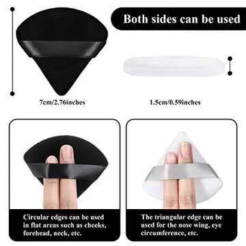 Maitys 12 Pieces Powder Puff Triangle Face Makeup Cosmetic for Loose Powder Soft Body Washable Reusable Foundation Sponge Mineral Wet Dry Makeup Tool(Black, White, Small)