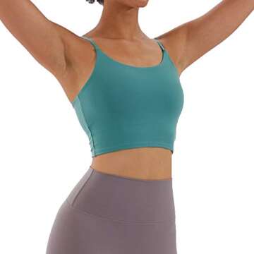 Meslong Women's Strappy Stretch Sports Bra Longline Yoga Tank Top Fitness Bra Workout Camisole Crop Tops for Teen Girl(Bean Green,Medium)