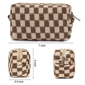 SOIDRAM 2 Pieces Checkered Cosmetic Travel Bags - Cute Makeup Pouch Organizers With Brush Storage for Women