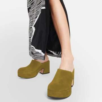 Pazzion Women's Comfy Thick Platform Round Closed Toe Clogs Mules Slip On Block High Heel Backless Slippers Versatile Indoor Shopping Shoes Size 8.5 Olive