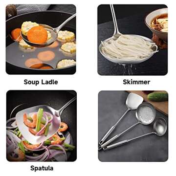 NIITAWH Stainless Steel Wok Spatula, Wok Utensils for Carbon Steel, Wok Tools Professional Set, 3-Pi...