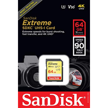 SanDisk Extreme 64GB SD Card with 90MB/s, UHS-I Performance