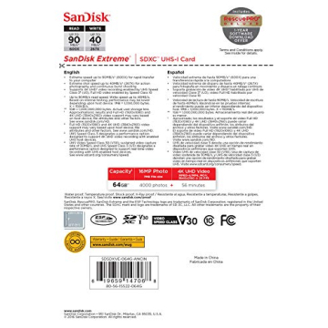SanDisk Extreme 64GB SD Card with 90MB/s, UHS-I Performance