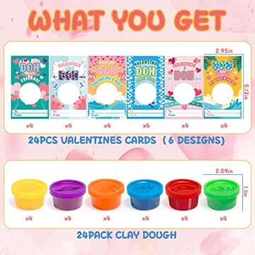 ShyLizard 24PCS Valentine Cards for Kids Classroom School, Colorful Dough Toys with Cards Valentine Exchange Gifts, Kids Valentine Day Cards Gifts Exchange, School Classroom Valentines Party Favors