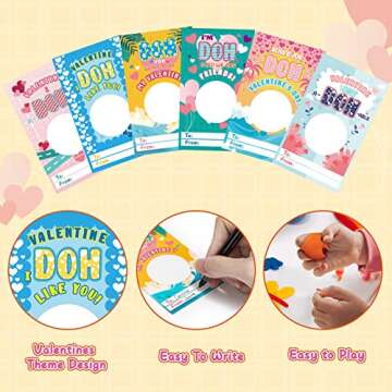 ShyLizard 24PCS Valentine Cards for Kids Classroom School, Colorful Dough Toys with Cards Valentine Exchange Gifts, Kids Valentine Day Cards Gifts Exchange, School Classroom Valentines Party Favors