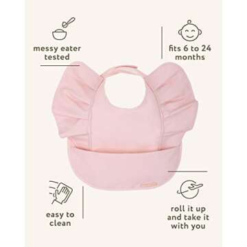 WILLOW + SIM Waterproof Baby Bib for Baby Girl - Better Than Silicone, Wipe Clean and Washable - Toddler Bibs with Food Catcher, Ideal Feeding bib for Babies and Infants - No Sleeve - Scallop Shell