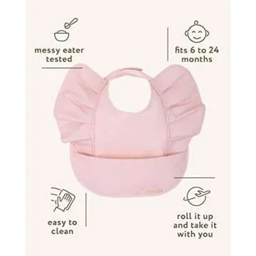 WILLOW + SIM Waterproof Baby Bib for Baby Girl - Better Than Silicone, Wipe Clean and Washable - Toddler Bibs with Food Catcher, Ideal Feeding bib for Babies and Infants - No Sleeve - Scallop Shell