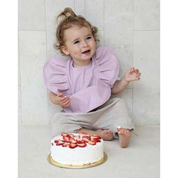 WILLOW + SIM Waterproof Baby Bib for Baby Girl - Better Than Silicone, Wipe Clean and Washable - Toddler Bibs with Food Catcher, Ideal Feeding bib for Babies and Infants - No Sleeve - Scallop Shell