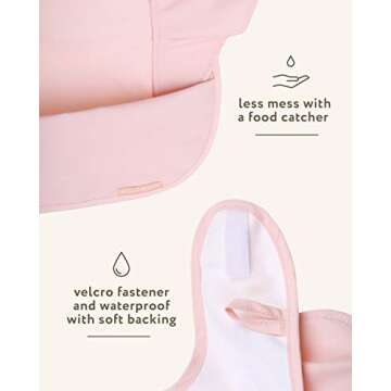 WILLOW + SIM Waterproof Baby Bib for Baby Girl - Better Than Silicone, Wipe Clean and Washable - Toddler Bibs with Food Catcher, Ideal Feeding bib for Babies and Infants - No Sleeve - Scallop Shell