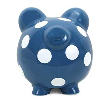 Child to Cherish Ceramic Polka Dot Piggy Bank - Dark Blue