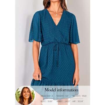 KIRUNDO Women's Summer Dresses 2024 Spring Casual Short Sleeve V Neck Ruffle Swiss Dot High Waist Fl...