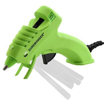 Surebonder 10W Ultra Low Temp Cool Shot Mini Glue Gun Kit with 12 Glue Sticks, Bonds Delicate Materials Like Paper, Fabric, Foam, Balloons - Clear
