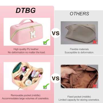 Valentines Day Gifts - Initial Makeup Bag for Teen Girl Gifts Trendy Stuff - Travel Cosmetic Bags for Women - PU Leather Toiletry Bag Make Up Pouch - Personalized Skincare Bag Birthday Gifts - Pink R